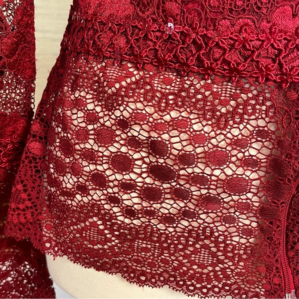 Elegant Red Lace Blouse - Picture 4 of 11